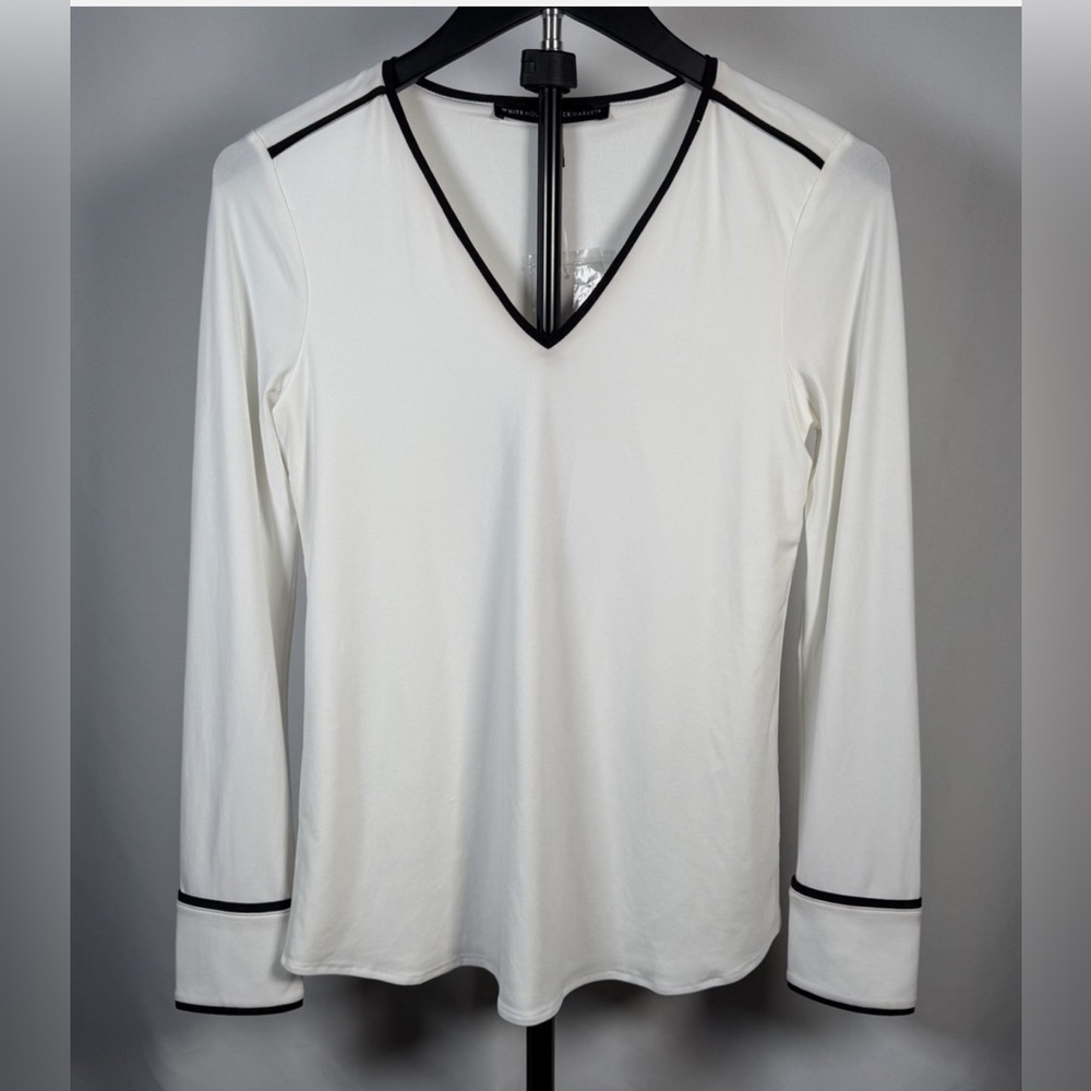 White House Black Market White and Black Long Sleeve Top